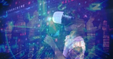Augmented Reality kullanan bilim kompozisyon genç kız soyut fotoğraf 4 k ile kombine