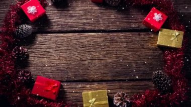 Yükseliyor kar Noel hediyeleri dekorasyon ahşap ile dijital bileşik