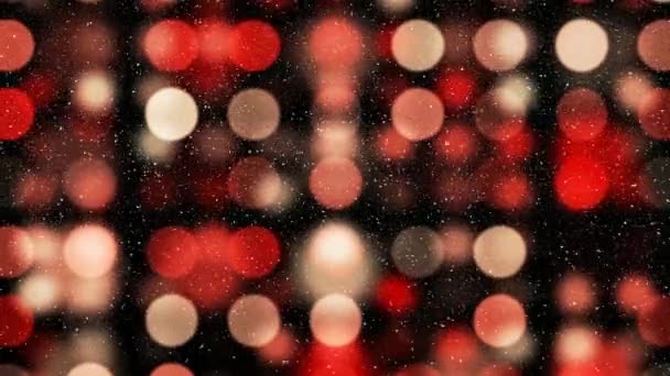 Composto Digital Queda Neve Com Bokeh Círculos Natal Luz Colorida — Vídeo de Stock