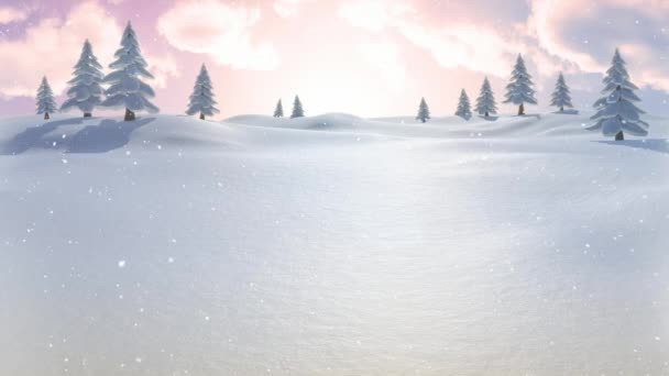 Composito Digitale Del Paesaggio Invernale Con Abeti Neve Che Cade — Video Stock