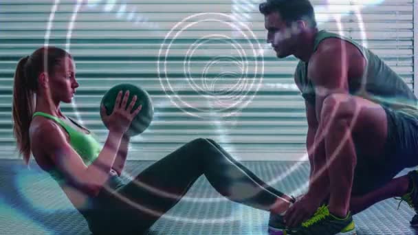 Digital Composite Fit Couple Doing Russian Twist Exercise — Stock Video