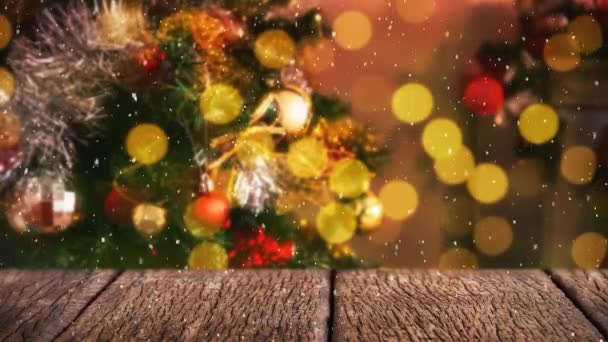 Composito Digitale Neve Cadente Con Luci Natale — Video Stock