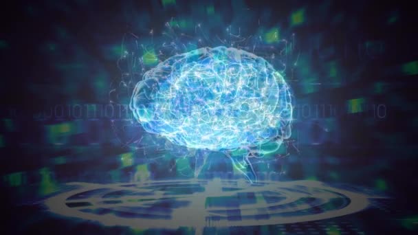 Compuesto Digital Ciencia Composición Cerebro Animado Color Azul Verde — Vídeos de Stock