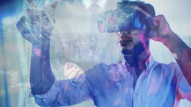 Dünya Bilim bileşim hologramıdır dijital bileşik Augmented Reality kullanan adam ile kombine