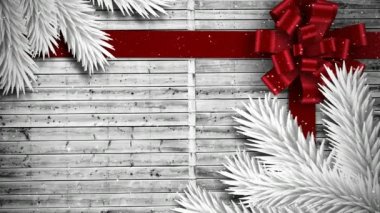 Kar ile video kompozisyon üzerinde Noel hediye ahşap üzerine Şerit
