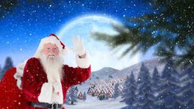 Noel Baba kış sahne, dijital bileşik yağan kar ile kombine
