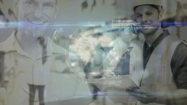 Dünya'ya dönüş animasyon dijital bileşik erkeklerin depodaki iki resimleri ile birlikte