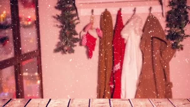 Digital Composite Wardrobe Winter Coats Combined Falling Snow — Stock Video