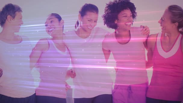 Compuesto Digital Mujeres Sonrientes Abrazándose — Vídeo de stock