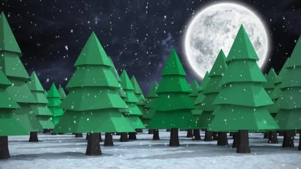 Composite Numérique Paysages Hiver Avec Pleine Lune Chute Neige — Video