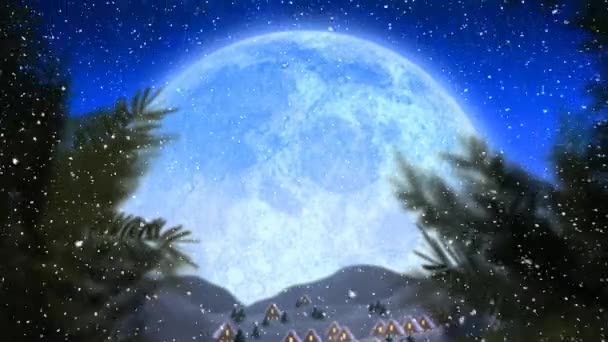 Composite Numérique Paysages Hiver Avec Pleine Lune Chute Neige — Video