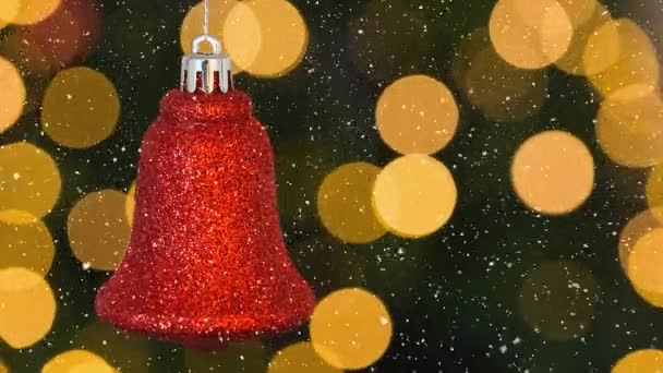 Compuesto Digital Nieve Que Cae Decoración Campana Navidad — Vídeo de stock