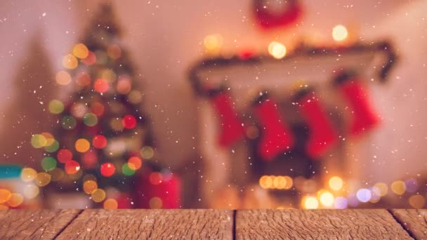 Composito Digitale Soggiorno Sfocato Decorato Natale Combinato Con Neve Che — Video Stock