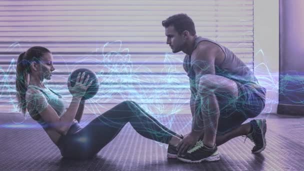 Digital Composite Fit Couple Doing Russian Twist Exercise — Stock Video