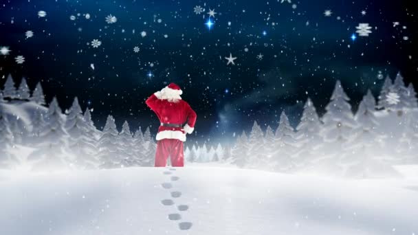 Composito Digitale Babbo Natale Clausola Vagare Attraverso Paesaggio Innevato Combinato — Video Stock