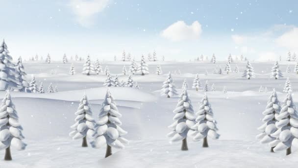 Digitale Composiet Van Winter Landschap Met Sparren Dalende Sneeuw — Stockvideo