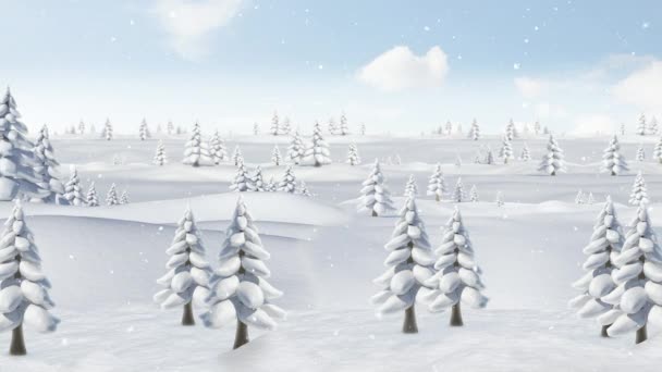 Composito Digitale Del Paesaggio Invernale Con Abeti Neve Che Cade — Video Stock