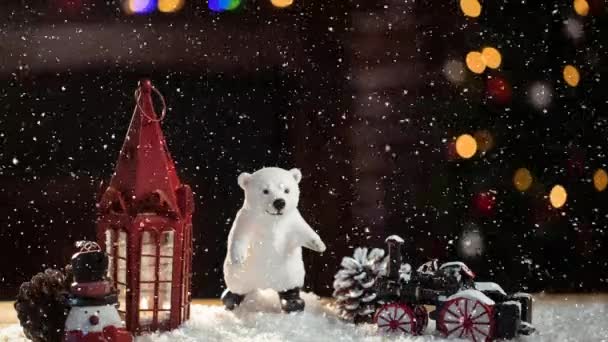 Composite Numérique Neige Tombante Avec Décorations Noël — Video