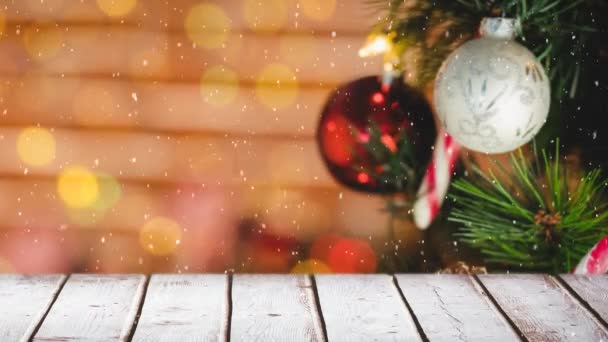 Digitales Kompositum Aus Verschwommenem Weihnachtsbaum Hintergrund Kombiniert Mit Fallendem Schnee — Stockvideo