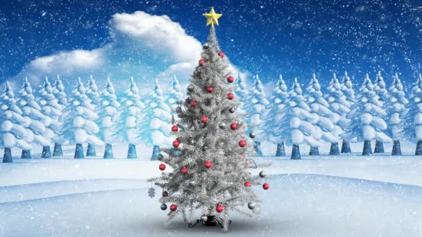 Composto Digital Árvore Natal Cenário Inverno Queda Neve — Vídeo de Stock