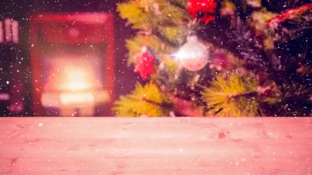 Composto Digital Neve Caindo Com Casa Natal — Vídeo de Stock