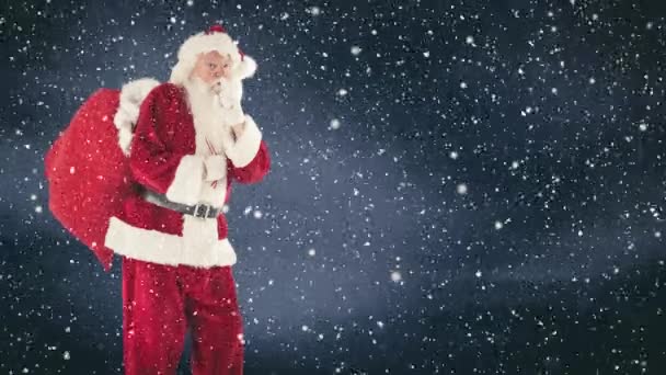 圣诞老人条款与降雪相结合的数字合成 — 图库视频影像