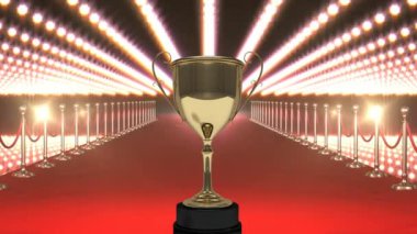 Kupa dijital bileşik yanıp sönen ışıklar ve kırmızı halı ile