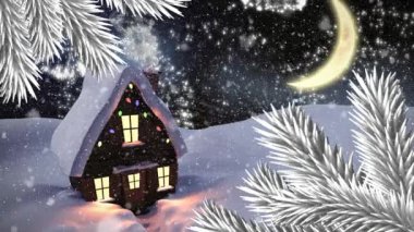 Gece kar kış manzarası ev üzerinde ile video kompozisyon 