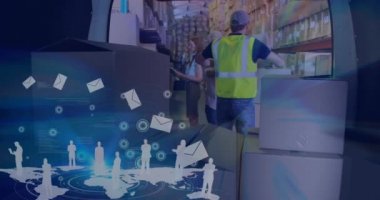 Ambar kompozisyon bir minibüse kutu ambalaj adamın dijital bileşik harfler 4 k uçan illüstrasyon ile kombine