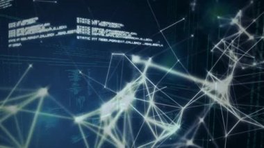 Dijital bileşik arka planda bilim kompozisyon kodlanmış metnin animasyonlu üçgenler ile kombine ve metin kodlu