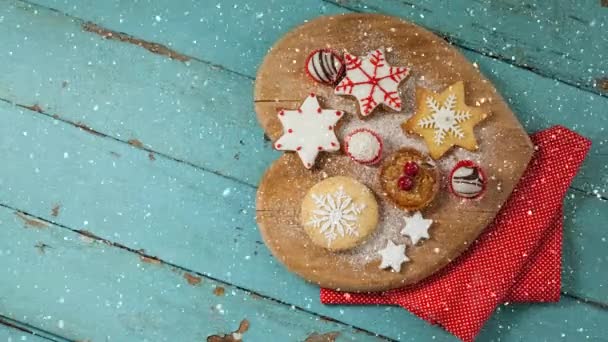 Cyfrowy Kompozytowy Śniegu Spadające Christmas Cookies — Wideo stockowe