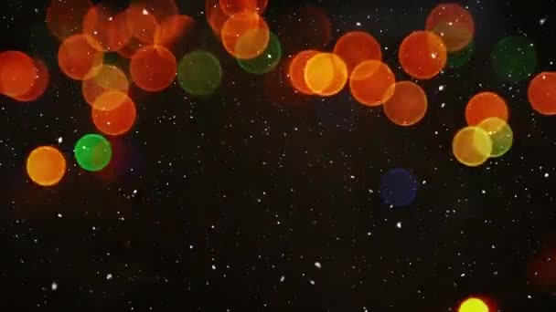 Composición Vídeo Con Nieve Cayendo Sobre Vídeo Borroso Luces Colores — Vídeos de Stock