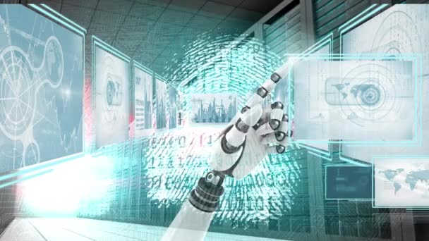 Digitální Složený Robot Ruky Interakci Technologií Rozhraní Kód Zabezpečení Identita — Stock video