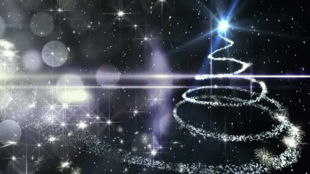 Digitální složený padající sníh s bokeh světle vánoční kroužky a strom