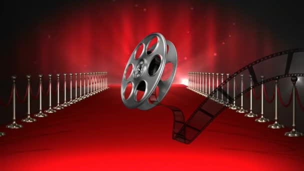 电影电影卷轴的数字合成与闪烁的灯光和红地毯 — 图库视频影像