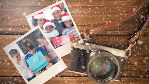 Digital Composite Snow Camera Instant Pictures Side — Stock Video