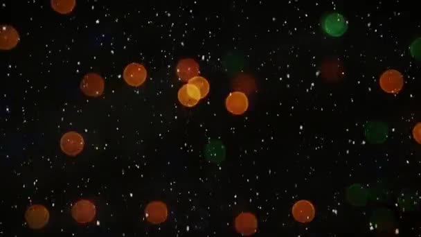 Composição Vídeo Com Neve Sobre Luzes Coloridas Embaçadas — Vídeo de Stock