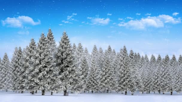Composto Digital Cenário Inverno Com Abetos Neve Caindo — Vídeo de Stock