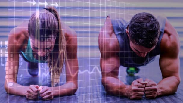 Digitale Composiet Fit Paar Uit Oefenen Fitness Studio — Stockvideo