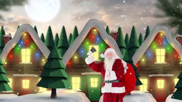 Digital Composite Santa Clause Front Decorated Houses Winter Scenery Combined — Stock Video