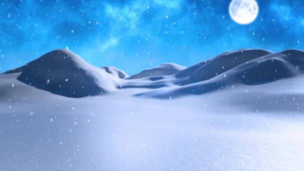 Compuesto Digital Paisajes Invierno Con Luna Llena Nieve Cayendo — Vídeo de stock