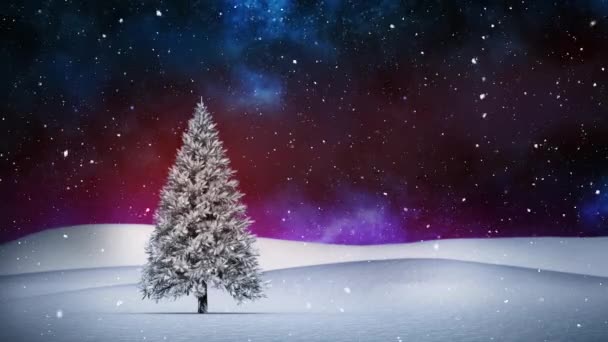 Cyfrowy Kompozytowy Choinki Zimowej Scenerii Padający Śnieg — Wideo stockowe