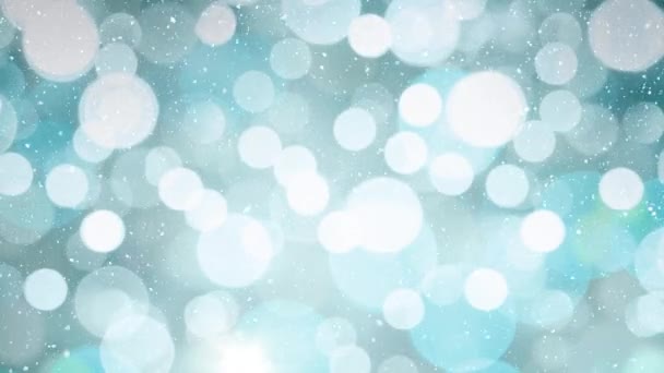 ボケ味の青い光クリスマス円と立ち下がり雪のデジタル合成 — ストック動画