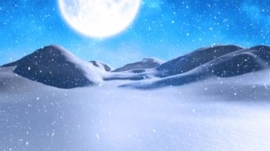 Dolunay ve düşen kar kış manzara dijital bileşik