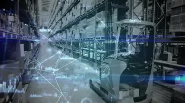 Dijital bileşik Asansör kamyonun ambarda bağlı şeyler animasyon ile kombine