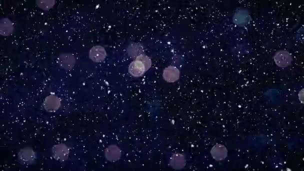 Padající Sníh Nad Rozmazaný Obraz Světly Zlatá Bublina — Stock video