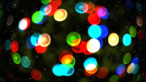 Compuesto Digital Nieve Cayendo Con Luz Bokeh Círculos Navidad — Vídeos de Stock