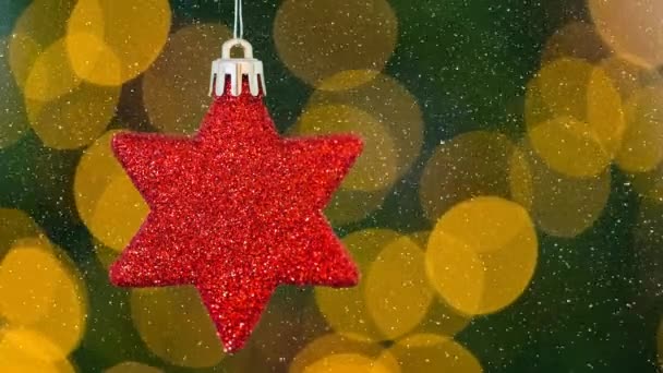 Digital Composite Falling Snow Christmas Star Decoration — Stock Video