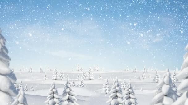 Compuesto Digital Paisajes Invierno Con Abetos Nieve Cayendo — Vídeo de stock