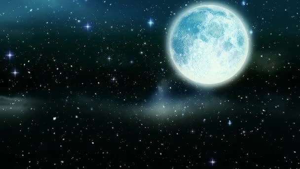 Composite Numérique Neige Tombante Ciel Étoilé Nocturne Noël Avec Lune — Video